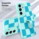 KANGHAR Compatible with Samsung Galaxy S25 Case Checkered Pattern -Blue | Support for MagSafe, Silicone Cute, Wristband Kickstand Camera Protection Soft Slim Cover for Girls Women