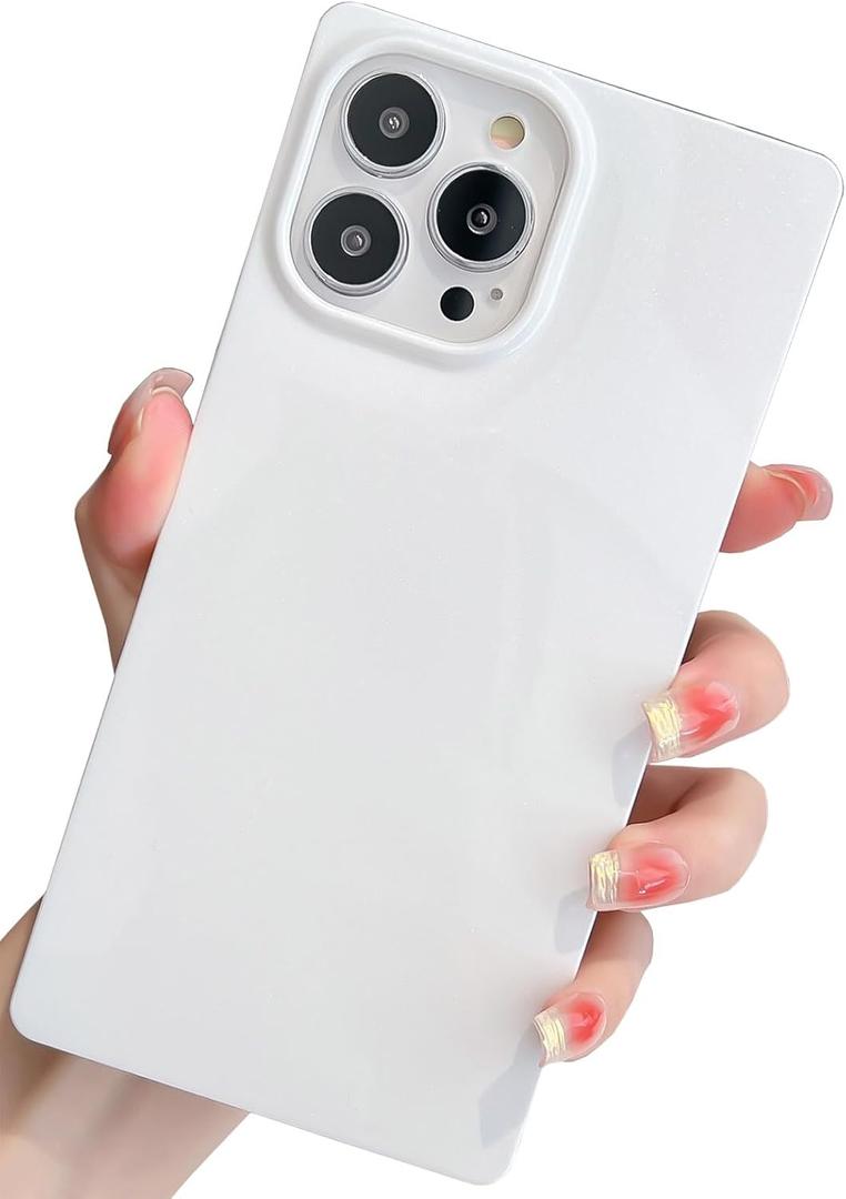 KERZZIL Cute Rectangle Edge Compatible with iPhone 13 Pro 6.1 Inch Case, Glossy Candy Color Pattern Slim Soft TPU Bumper Anti-Drop Shockproof Protective Cases Cover for Women Girls(White)