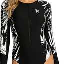 KMT Women One Piece Swimsuit Long Sleeve Rash Guard with Built in Bra UV Protection Surfing Swimming Bathing Suit Front-Zip Size 4