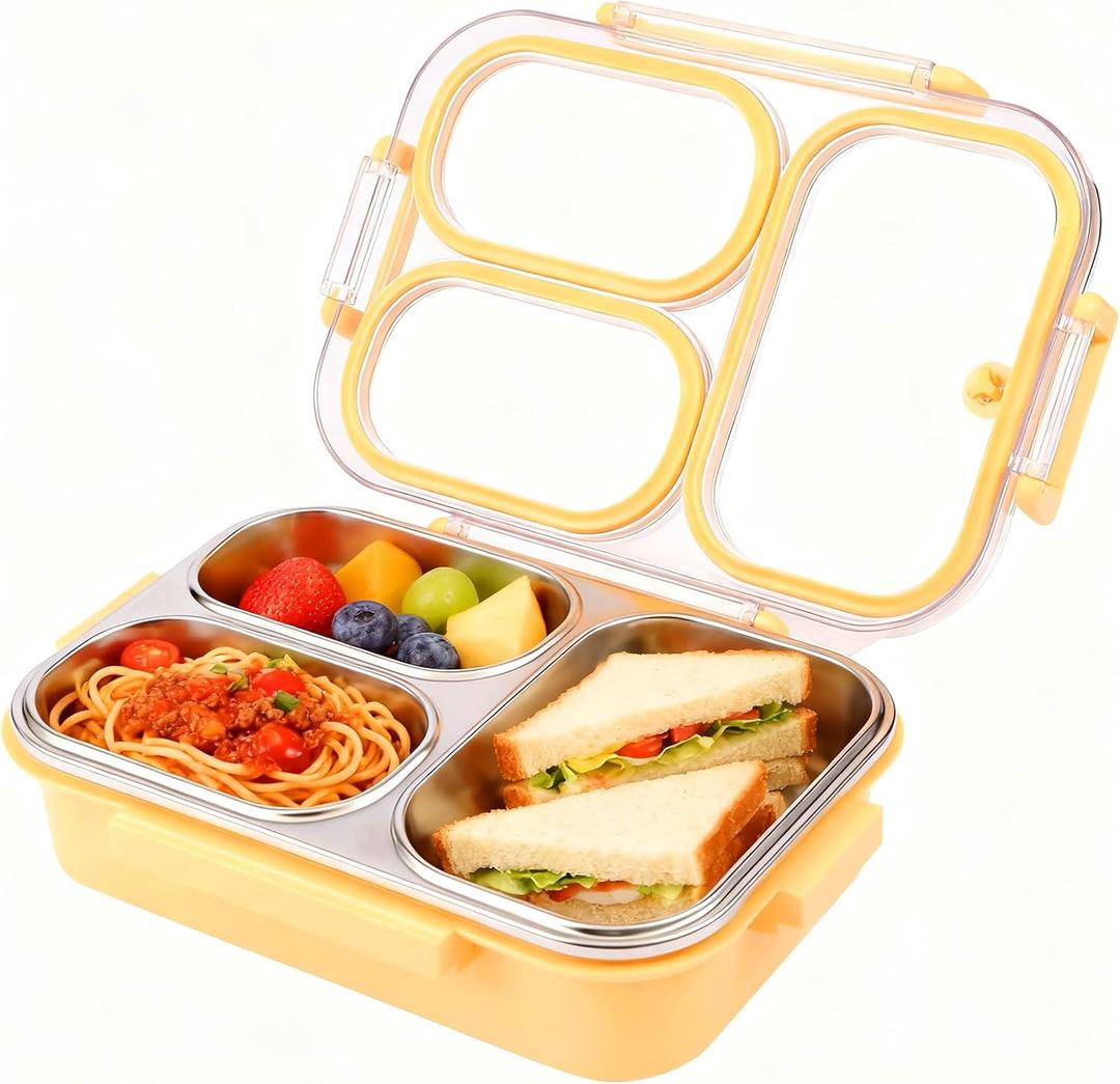 Stainless Steel Bento Box for Kids & Adults,25oz-Leakproof 3 Compartment Metal Bento Lunch Container,304 Stainless Steel Bento Box for School, Capable of Heating Food,Dishwasher Safe, BPA-Free.