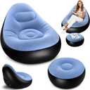 Inflatable Lounge Chair for Adults, Portable Folding Inflatable Blow Up Couch with Foot Stool, Lazy Flocking Recliner Chair Air Sofa for Indoor Outdoor Travel Camping (No Pump)