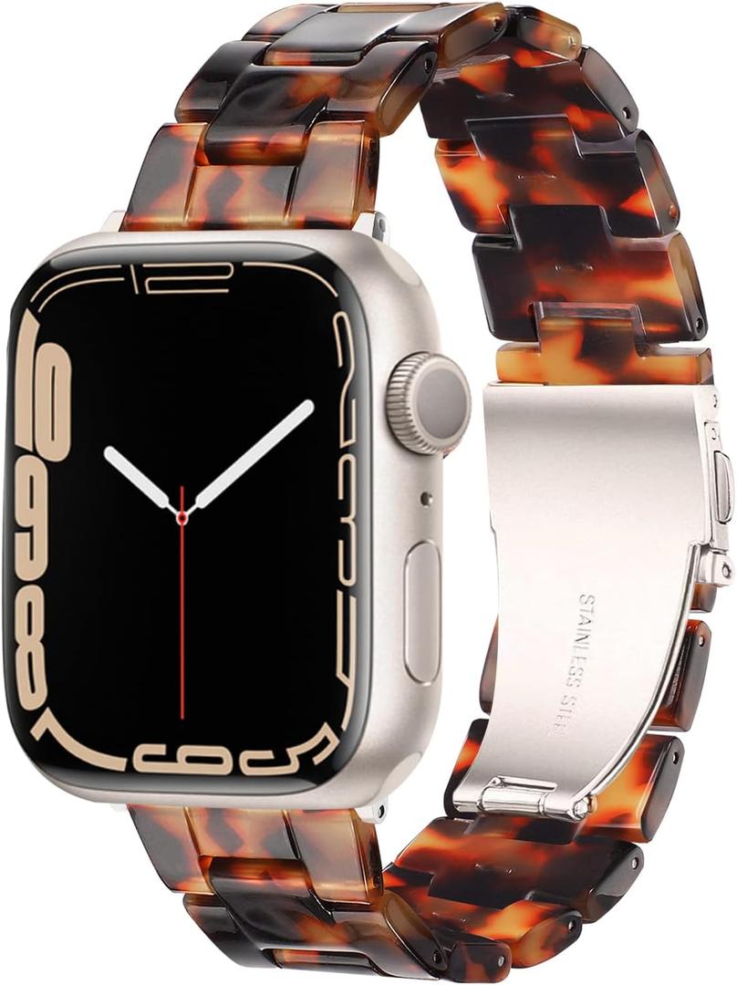 HOPO Compatible With Apple Watch Band Series Ultra 11 10 9 8 7 SE 6 5 4 3 2 1 Thin Lightweight Resin Strap Bracelet Wristband Replacement For iWatch Bands (Tortoiseshell/ StarLight, 38/ 40/ 41/ 42mm)