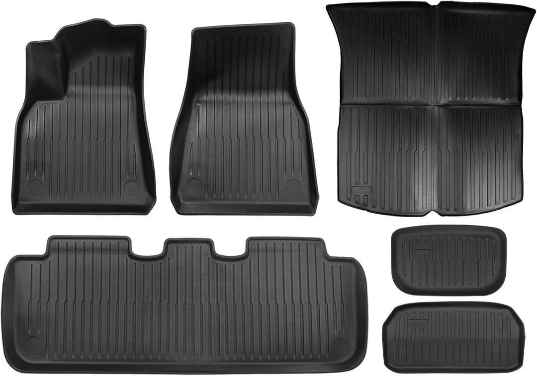 Floor Mats for Tesla Model Y 5-Seat 2021 2023 2022 2024 6PCS All-Weather TPE Cargo Liner Floor Mats and Cargo Trunk Mats Accessories, Set of 6 Mats (Not Fit 7-Seat)