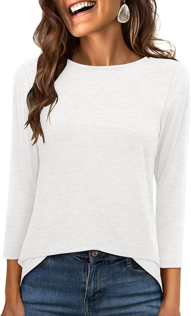 ANRABESS Womens 3/4 Length Sleeve Tops 2025 Summer Tee T-Shirts Boat Neck Tunic Travel Basic Blouses Fall Fashion Clothes (Medium)