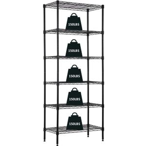 6-Tier Wire Shelving Unit Storage Shelves Metal Shelves 60"x23"x13" Heavy Duty Metal Storage Rack Wire Rack NSF Height Adjustable for Home Kitchen Bathroom Garage Shelving(Black)