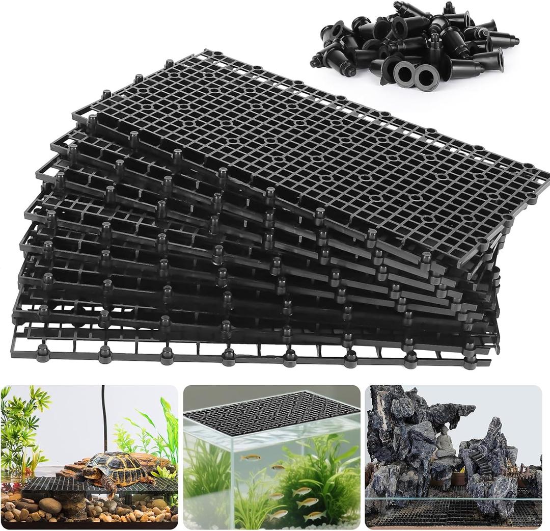 Hygger CO2 12pcs Aquarium Fish Tank Divider Filter Bottom with Bracket, Plastic Egg Crate Grid (11.6X5.7inch) for Fish Tank Separation, Bottom Filtration & DIY Aquascaping (Black, 72 Brackets)