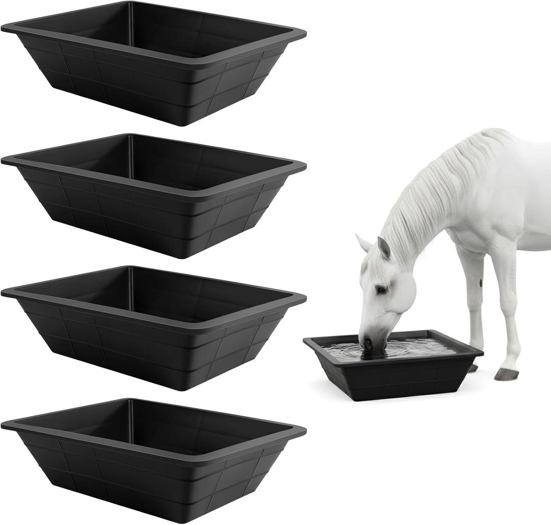 4 Pcs Rubber Feeder Pan,3 Gallon Horse Feed Bucket Utility Feed Bucket,Large Utility Heavy Duty Horse Trough Feeder for Pig Goat Chicken Dogs Farm Small Animal