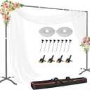 EMART Backdrop Stand 10x8.5FT Photo Studio Adjustable&Lockable Background Stand Support kit with Cross Base for Photography, Parties, Wedding, Outdoors (with 8 Tent Nails, 2 Water Bag, 4 Clamps)