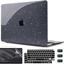 CISSOOK Sparkly Black Star Case for MacBook Air 13 Inch A2337 M1 A2179 A1932 2021-2018 Release, Plastic Glitter Bling Hard Shell Case with Keyboard Cover for MacBook Air M1 2021 with Touch ID