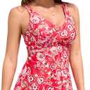 ANFILIA Womens Tankini Top Twist V Neck Bathing Suit Top Flowy Padded Swimsuit Top Swim Tank Top Only (L)