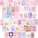L1rabe 50Pcs Kawai Anime Aesthetic Picture Wall Collage Kit Pink Cartoon Assembled Print Card Set, School Dorm Photo Poster Display Sweet Girls Room Decor Cute Collage Kit Birthday Back to School Gift (Multi)