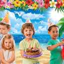 XCKALI Summer Hawaiian Beach Backdrop Tropical Flower Palm Ocean Birthday Luau Party Decoration Summer Beach Children Photography Kids Baby Shower Decoration 10x8FT