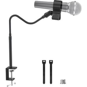 ZealSound Microphone Stand 19inch, Flexible Gooseneck Desktop Mic Stands, Upgraded Microphone Clip Holder for Mics with Outer Diameter 1.03" and 2.59",3/8" to 5/8" Screw Adapter for Blue Yeti and More