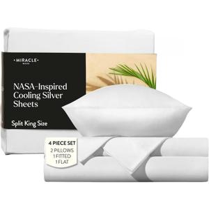 Miracle Made Breathable Cotton Bed Sheet Set, 5-Piece Soft, Lightweight, Silver-Treated Cotton Split King Size, White