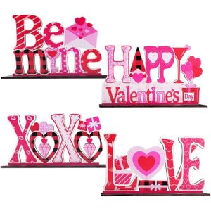 Valentine's Day Decor Love Tabletop Centerpiece Signs, 4Pcs Valentines Day Decor Wooden Table Sign, Romantic Valentine's Day Decorations for the Home Table Decor Valentine's Day Gifts