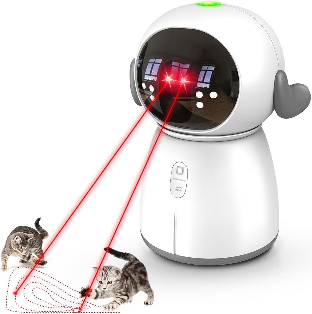Laser Cat Toys for Indoor Cats - Rechargeable Interactive Cat Toys with Dual Laser Modes and Motion Activated, Fun for Bored Indoor Adult Cats/Kittens/Dogs (White)