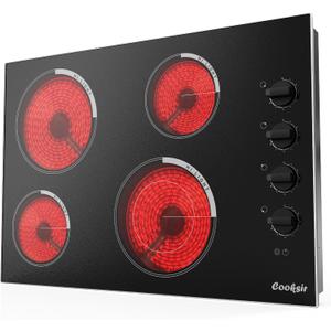 Electric Cooktop 30 Inch - 4 Burner Built-in(29.13"x19.3") Electrical Stovetop 7400W, 30 In Radiant Electric Stove with Glass Protection Metal Frame, Auto Shut Off, 220-240V Hard Wired