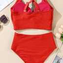 Herseas Women's Textured Bikini Sets Twist Front Top Swimsuits High Waisted Bathing Suits (Orange, S)