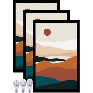 Black 14x22 Picture Frame Set of 3, High Transparent Frame for 14 By 22 Photo Collage Canvas Poster Size Wall Mount and Tabletop Horizontally Vertically (Black, 14 x 22 inches)
