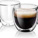 Stylusella Double Wall Glass Espresso Cups 5oz/150ml, 1 Pack, Thermo Insulated Borosilicate Glass Cups with Handle