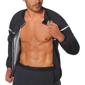 LAZAWG Sauna Suit Long Sleeve Sauna Jacket for Men Sweat Suit Zipper Sweat Shirt Top for Gym Workout Exercise (3X-Large, Black-5116)