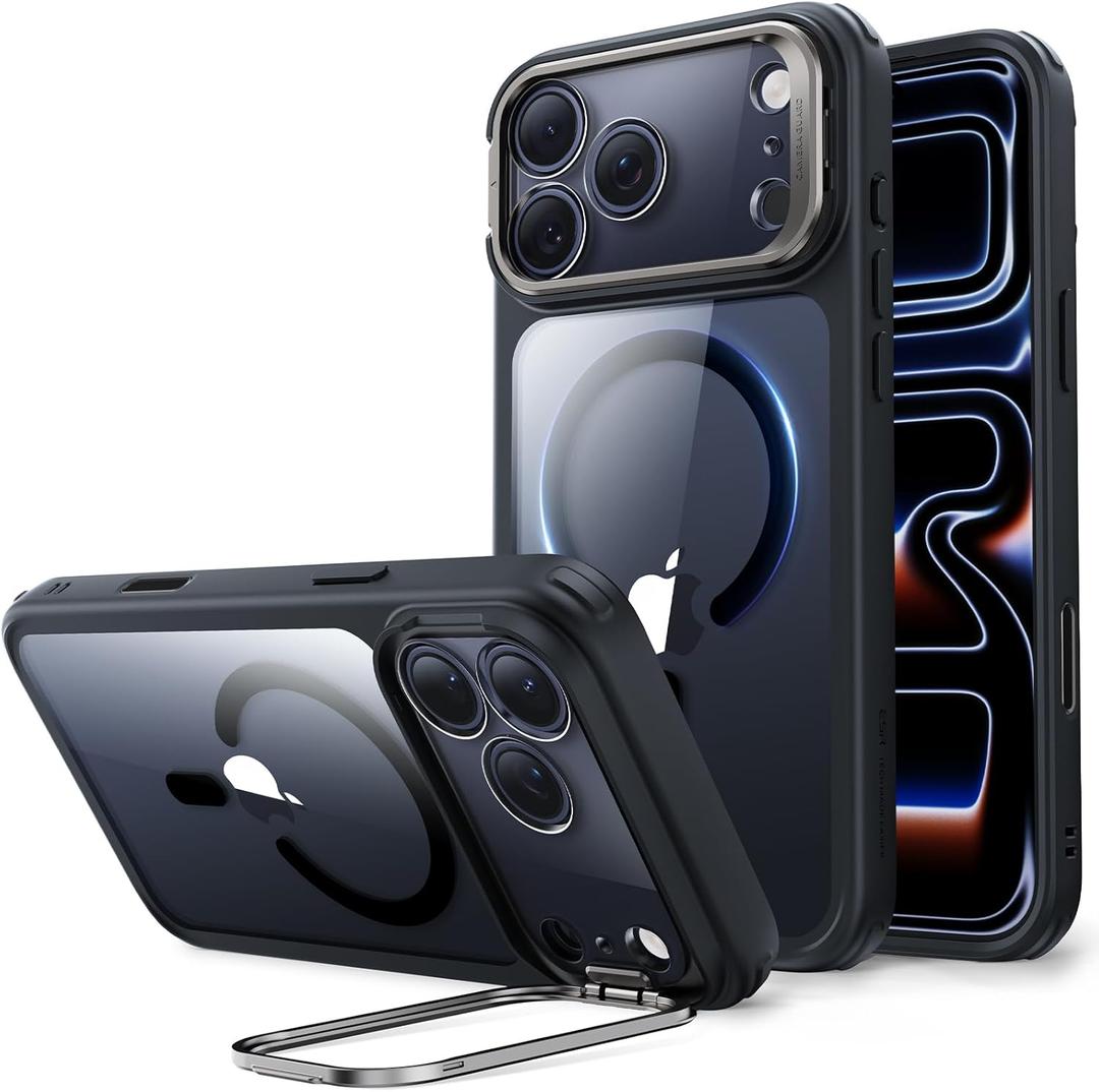 ESR for iPhone 17 Pro Max Case with Stash Stand, Compatible with MagSafe, Military-Grade Drop Protection Magnetic Phone Case, Scratch-Resistant Back Cover,Clear Black