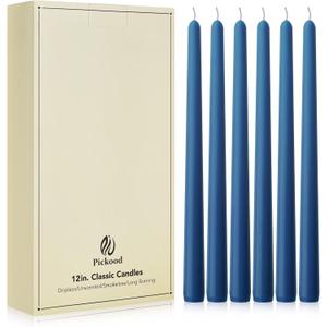 New Burning Formula Unscented Dripless 12-Inch Taper Candles Set of 12 - Dark Blue, for Wedding, Dinner - Smokeless, Long Burning - Hand Poured, Colored Tall Candlesticks - Azul Oscuro