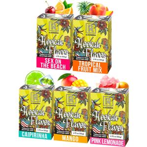 Mysterious Hookah Flavors Set - 5 x 50g Non Tobacco Hooka Flavor for your Bowl (Sex on the beach - Tropical fruit mix - Mango - Caipirinha - Pink lemonade) Hookah Bundle Pack of 5 - Try these Tobacco Free Shisha