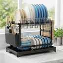 2-Tier Dish Drying Rack for Kitchen Counter, Carbon Steel Space-Saving Drying Rack with Adjustable Drain Pipe & Cutlery Holder, for Small Kitchen Apartment RV