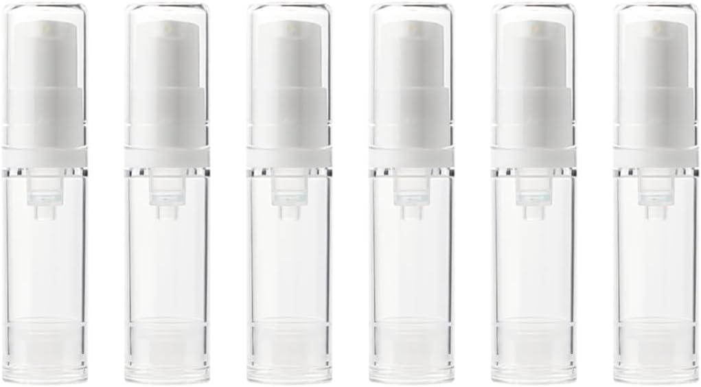 6 Pack 0.17 oz Plastic Empty Airless Pump Bottles Travel Size Refillable Leakproof Containers for Skincare Cosmetics Toiletries TSA Approved