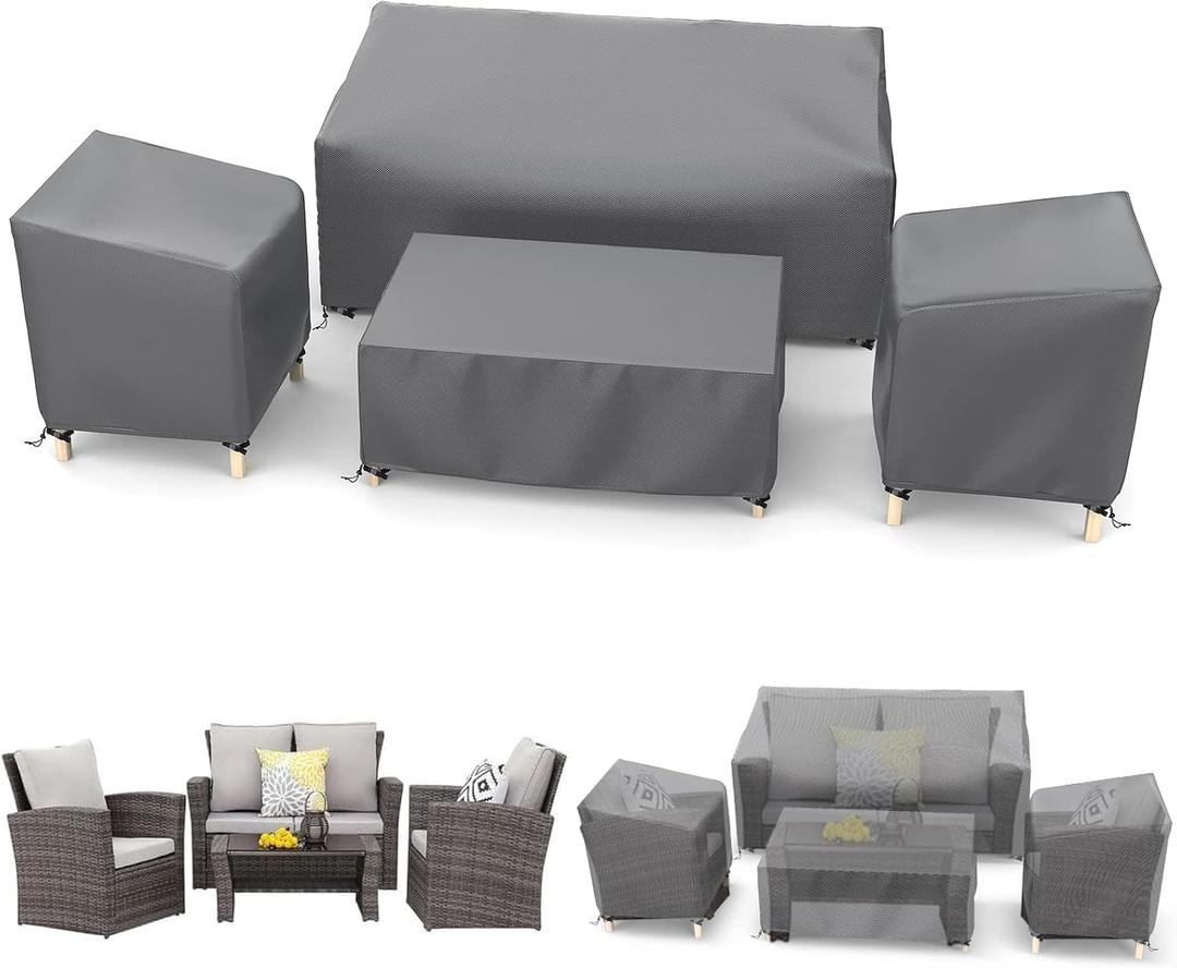 STARTWO Outdoor Waterproof Patio Furniture Covers 4-Piece Set for Chairs, Loveseat and Coffee Table, Heavy Duty 600D, Grey