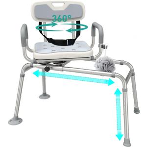 UNILEAF Sliding Tub Transfer Bench with 360 Swivel Seat, 350 lb Capacity Shower Transfer Chair for Bathtub, Height Adjustable Frame with Safety Strap, ToolFree Assembly