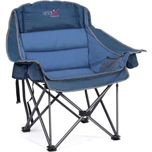 Oversized Camping Chair, Portable Folding Padded Camp Chairs with Side Pocket, Cup Holder, Heavy Duty Support 500LBS Outdoor Lounge Chair for Adults, Fishing, Sports, Trip, Navy Blue