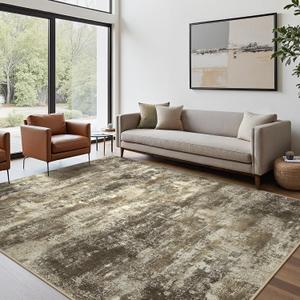 Area Rugs 8x10 for Living Room Bedroom, Modern Abstract Machine Washable Rug, Large Soft Low Pile Floor Cover with Non Slip Backing for Dining Room, Brown