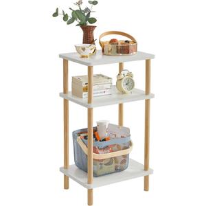 IBUYKE 3-Tier Side Table, Solid Wood Tall End Table with Storage Shelves, Nightstand Bedside Table for Living Room Bedroom Office, No-Tool Assembly, White UWST003W