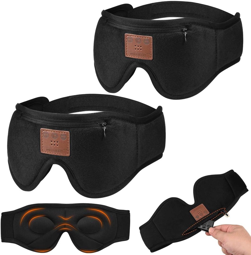 2-Pack Bluetooth Sleep Mask, Sleep Mask with Bluetooth Headphones, Eye Mask with Sleeping Headphones for Side Sleeper, Nap, ASMR, Air Travel, Meditation, Relaxation (Black)