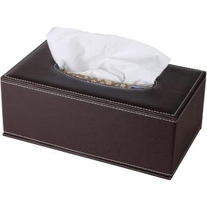 High-end Fashion Pu Leather Tissue Box Holder Business Black,Rectangular Tissue Box Cover,Napkin Holder Drawer Paper Dispenser,Home Office car Tissue Holder with Magnetic Bottom (Brown)
