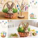 Easter Basket Decoration with Handle, Handmade Straw Bunnies, 12 Hanging Easter Eggs,Carrot Baskets for Easter Egg Candy Storage, Spring and Easter Home Table Decor, Mantle Centerpiece