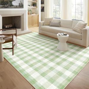 COLORPAPA Checkered Area Rug 8x10, Washable Rugs for Living Room, Modern Neutral Non Slip Indoor Carpet for Bedroom Office Patio Dining Room (Green)