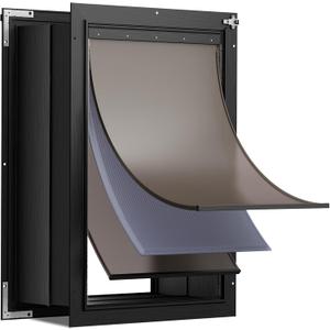 3-Flap Dog Door for Wall, All Aluminum Doggie Door Pets Up 220LB | Magnetic, Dual Locks, Closing Panel, Adjustable Tunnel, Strong Seal, Insulation Flap, Rust Proof, Easy Install, Heavy Duty
