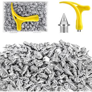 1/4 Inch Track Spikes,130pcs Stainless Steel Pyramid Shoe Spikes with Spike Wrench for Track and Cross Country,Replacement Spikes for Sprint Sports Short Running Shoes (Silver)