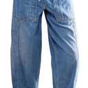 Barrel Jeans for Women Stretch Elastic Waist Pull-on Wide Leg Baggy Pants Lightweight Casual Crop Denim with Drawstring (Large, Flutter New)