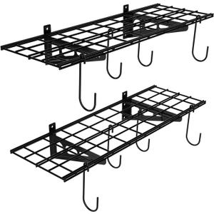FLEXIMOUNTS Garage Wall Shelving, 2-Pack 1x3 ft, Includes 8 Bike Hooks, Wall Shelf Garage Organization System w/Bike Hangers, Storage Rack, Floating Shelves, 300 lbs Weight Capacity (Black)