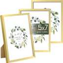 upsimples 5x7 Picture Frame Set of 3, Made of High Definition Glass for 5 x 7 Gold Frames, Wall and Tabletop Display Thin Border Photo Frame for Home Dcor