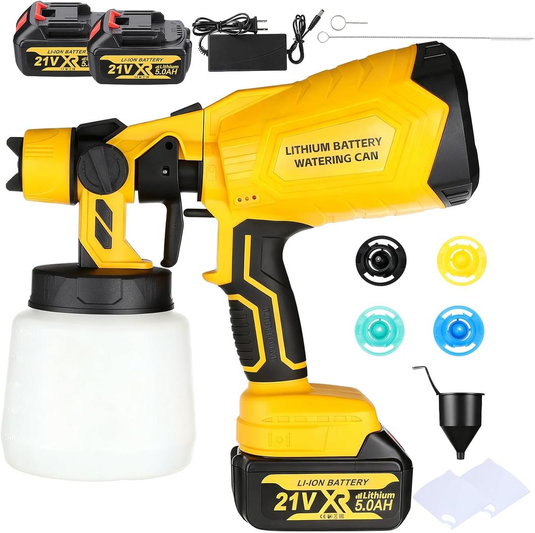 Cordless Paint Sprayer with Battery 2X 5000mAh 21V, Spray Paint Gun with 5 Nozzles & 3 Spray Modes, 1000ML Container Electric Paint Sprayer for House Painting Furniture Cabinets Fence Wall