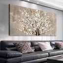 arteWOODS Flower Canvas Wall Art for Living Room Plum Blossom Pictures for Bedroom Wall Decor Elegant Beige Brown Floral Painting Prints Artwork Home Wall Decorations Ready to Hang 24" x 48"