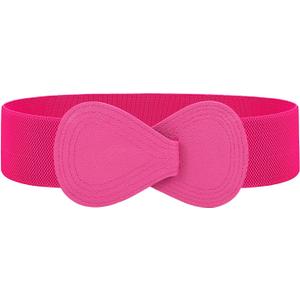 WHIPPY Women Wide Elastic Belt Ladies Stretch Dress Belt Fashion Waistband with 8-shaped Interlock Leather Buckle (Fit Waist Size 30"-34", Rose)