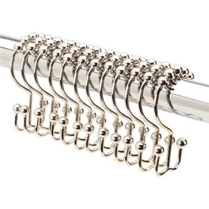 2LB Depot Double Shower Curtain Hooks Rings Polished Nickel Decor Finish Premium Rust-Resistant Stainless Steel Metal Hooks Roller Balls Glide on Shower Rods 12-Piece Set
