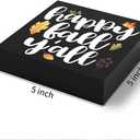 2 x Funny Autumn Leaves Wooden Box Sign Plaque Happy Fall Y'all Wood Box Sign Rustic Art Home Shelf Desk Decor 5 X 5 Inches