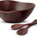 Melvvi Large Wooden Salad Bowl Set with 2 Serving Utensils | 12" Acacia Wood Royal Brown color Bowls for Food | Great Gift for Mothers Day (Royal Set of 3)